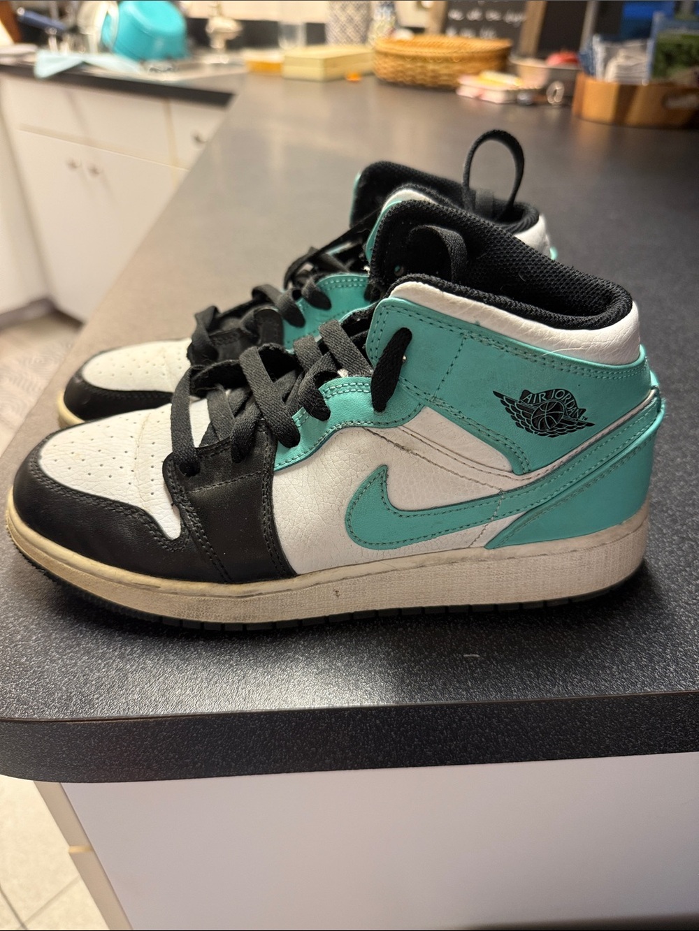 Jordan Kids Mid-Top Sneakers in Teal, Black & White